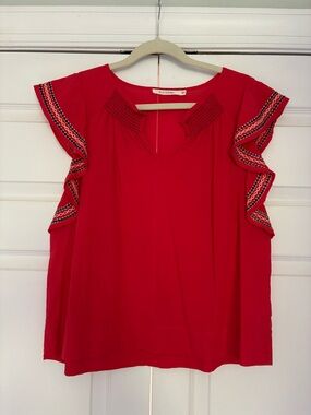 Ellison Red Flutter Sleeve V-Neck Blouse